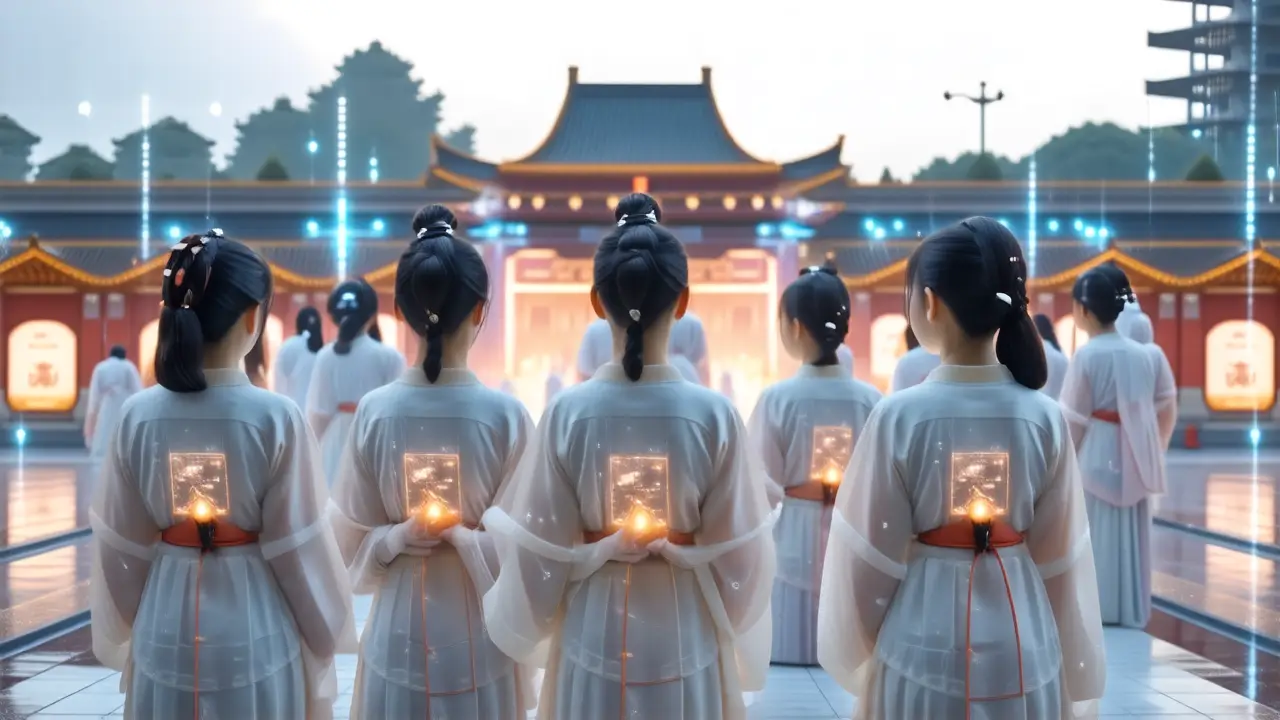 Ciudad futurista china con serenidad digital