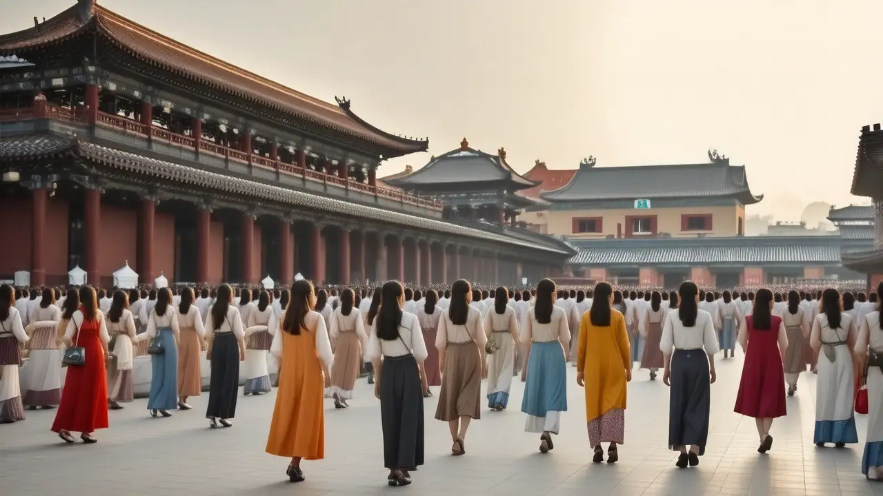Ciudad moderna china, vibrante y equilibrada
