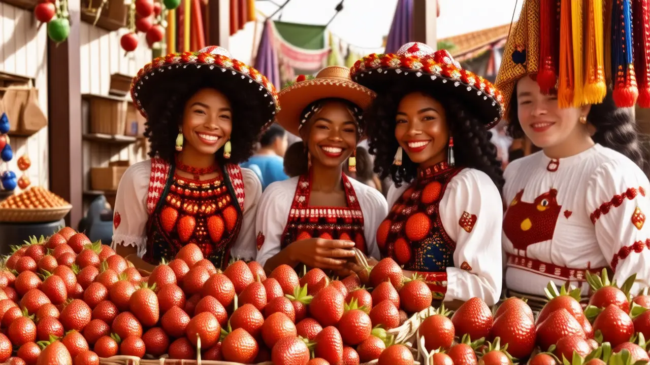 Fiesta mexicana de fresas vibrante y alegre