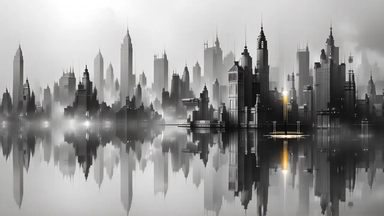 Ciudad gris, equilibrio ético, arte digital