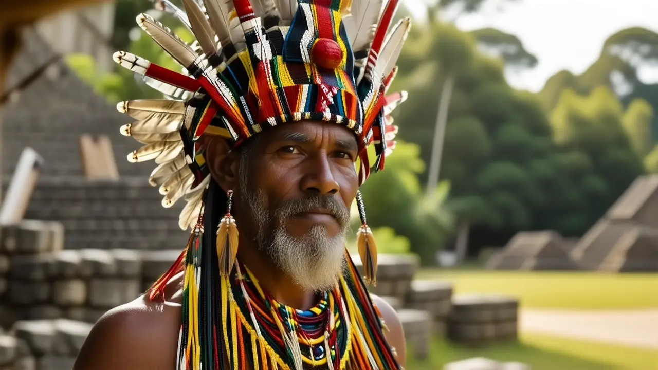 Un hombre indígena exhibe rica cultura