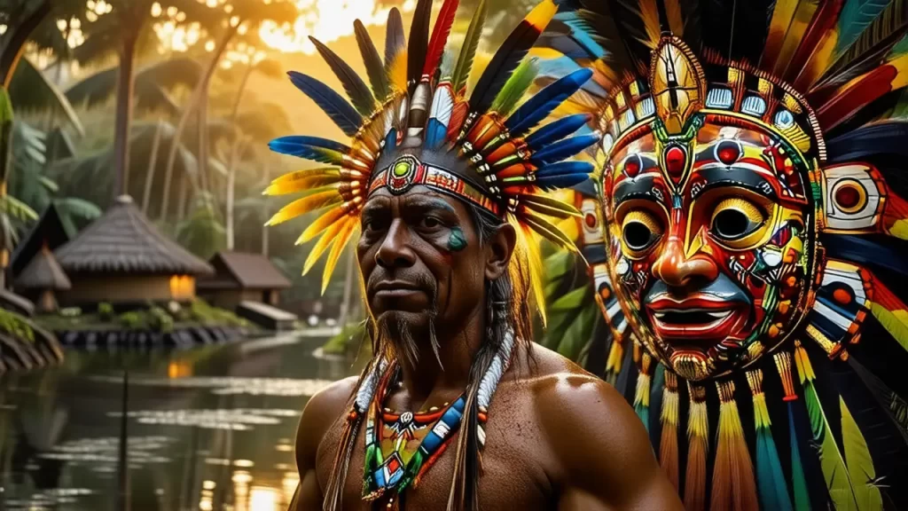 Un hombre indígena exhibe su cultura
