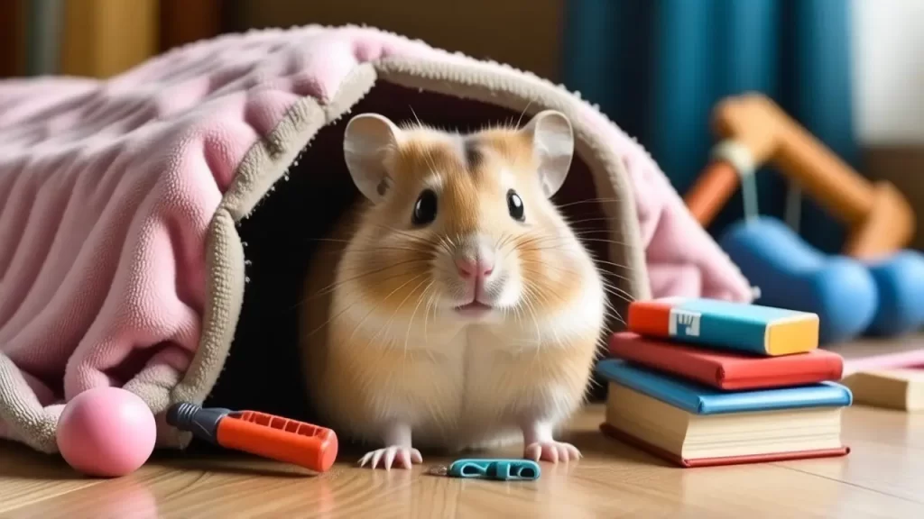 Hámster feliz en su hogar estilizado