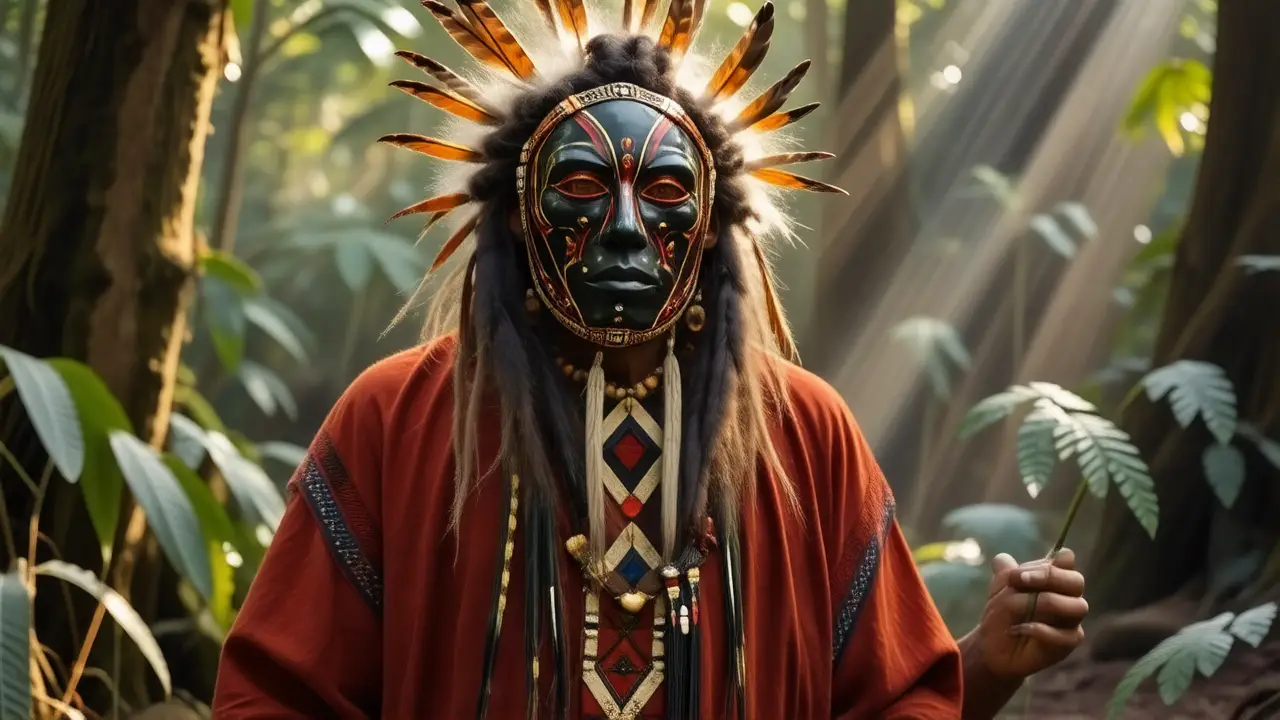 Un chamán indígena se revela en la selva
