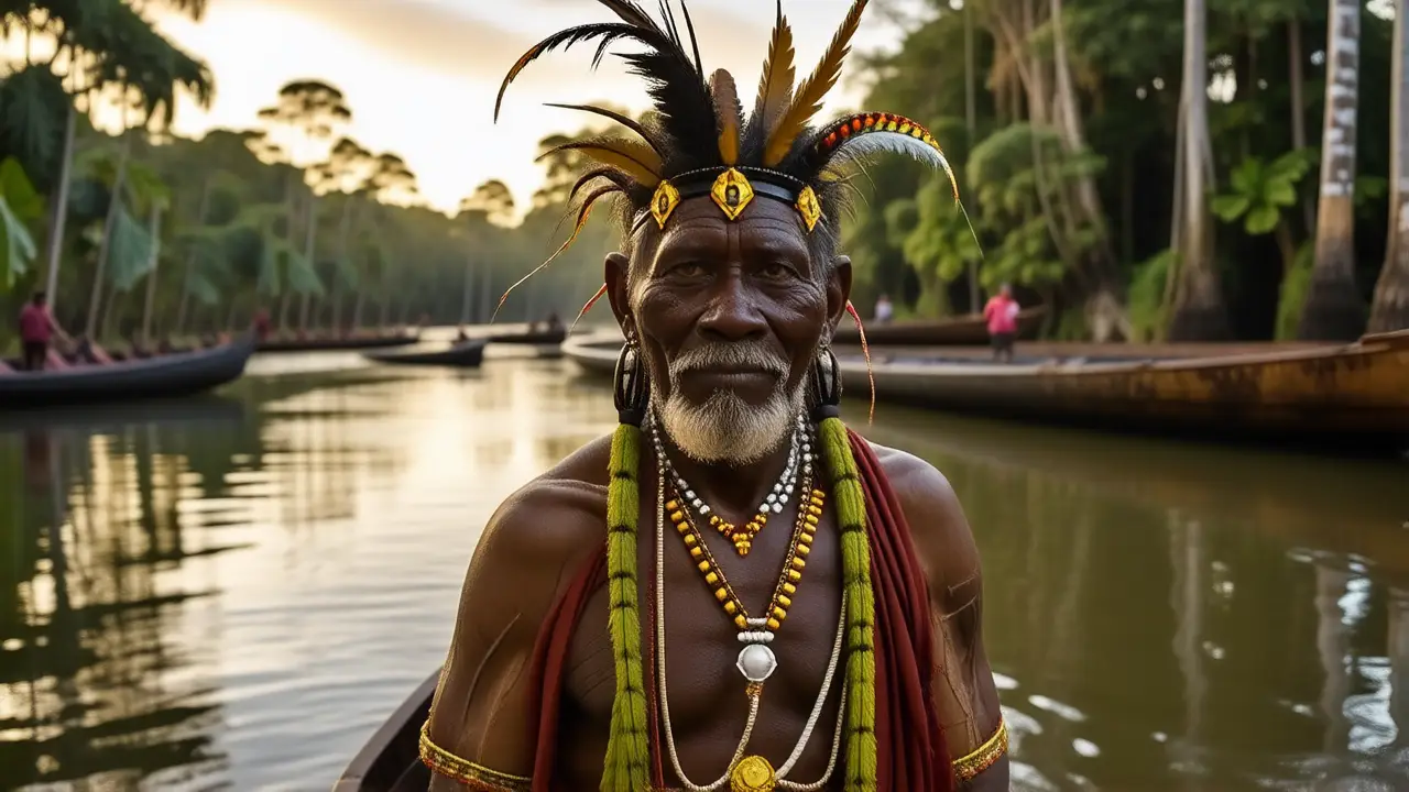 Yanomami en la selva al atardecer