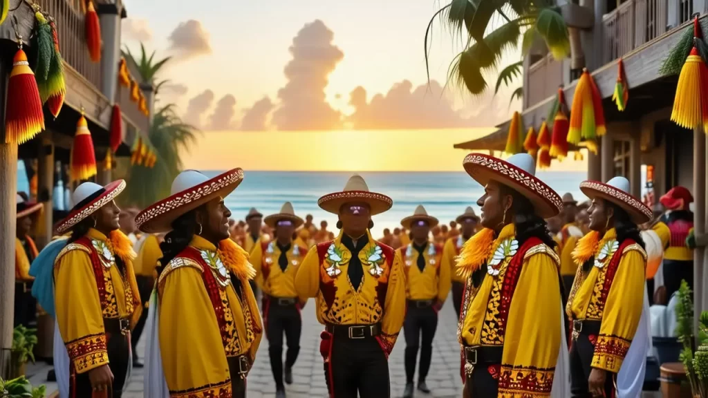 Pueblo costero mexicano vibrante y festivo