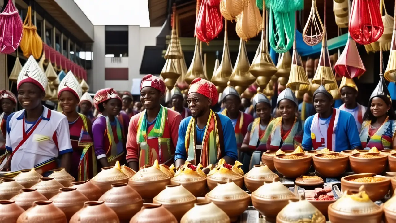 El mercado nigeriano bullicioso y colorido celebra la cultura