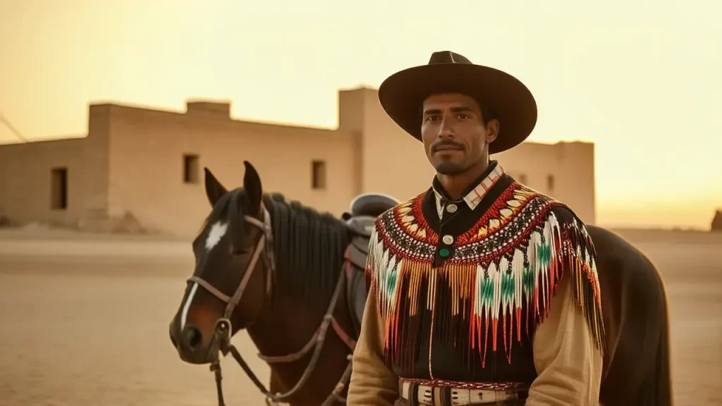 Un gaucho argentino se posa al atardecer