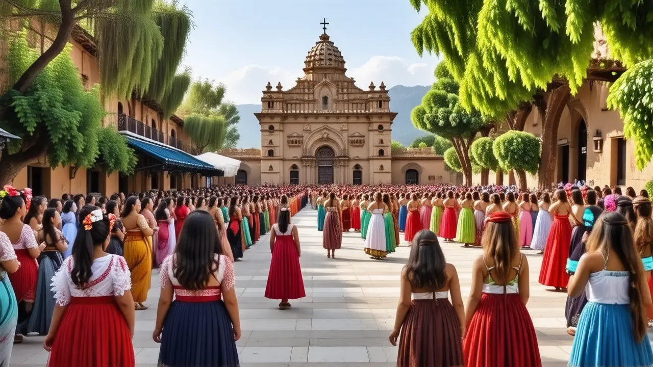 Pueblo mexicano vibrante, colorido y festivo