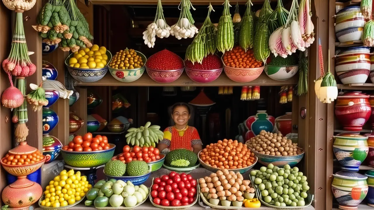 Mercado mexicano vibrante y soleado