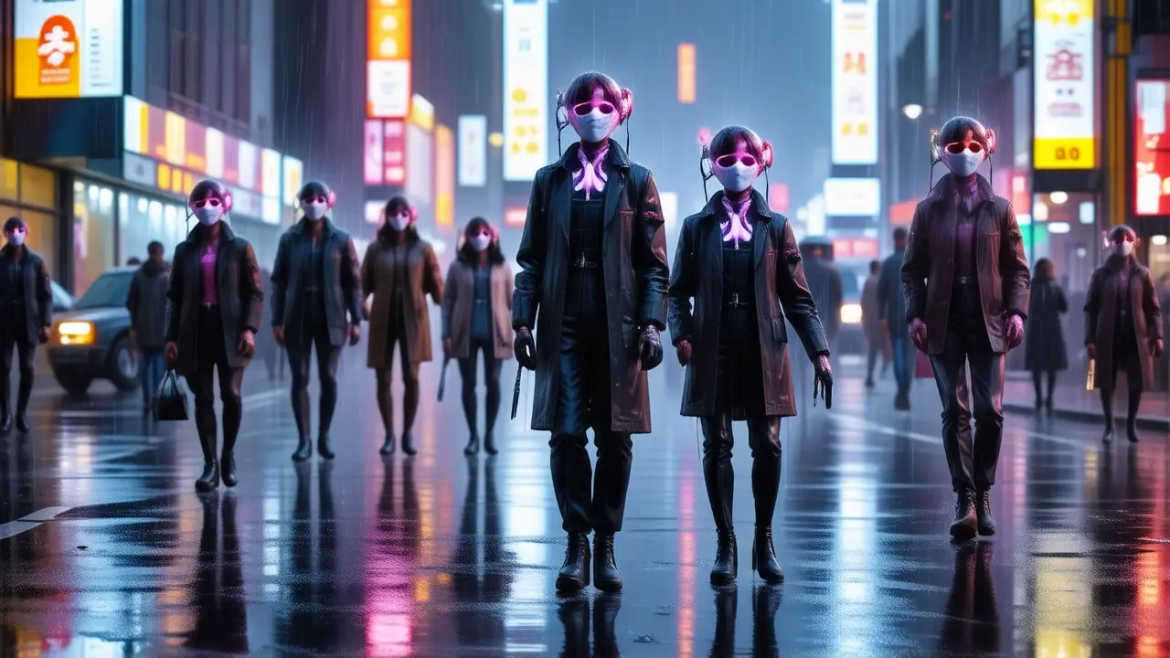 Cyberpunk urbano, luces de neón vibrantes