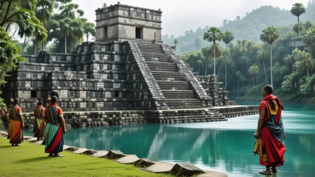 Templos mayas vibrantes y exuberantes