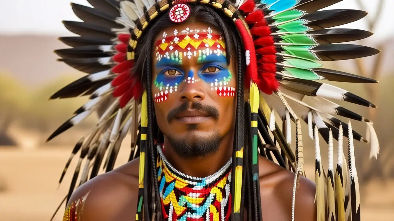 Indígena vibrante en ceremonia ancestral